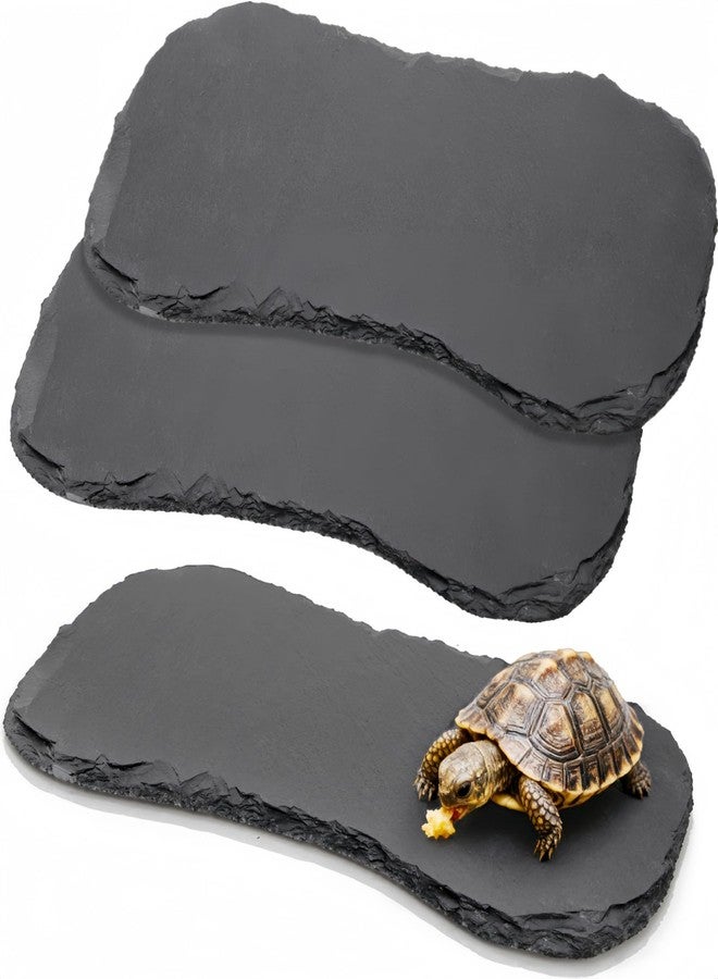 Tlence 3 Pack Reptile Basking Platform, 11''x5.5'' Tortoise Rock Plates, Bearded Dragon Feeding Slate, Lizard Bathing Resting Rock Slab for Gecko Chameleon Snake Frog Habitat Accessories - Image 1